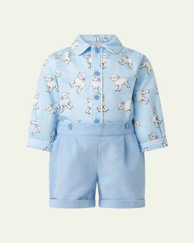 Boy's Lamb Shirt & Shorts Set, Size 6M-24